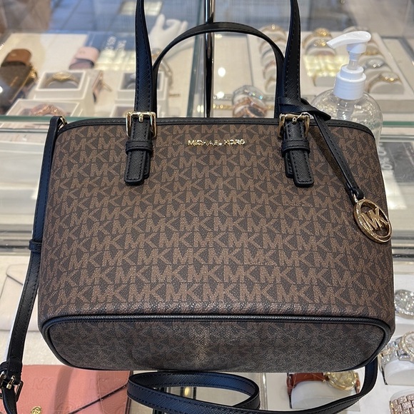 MICHAEL KORS 
Jet Set Travel Extra-Small Logo Top-Zip Tote Bag
BROWN/Back 
NWT - Picture 15 of 16